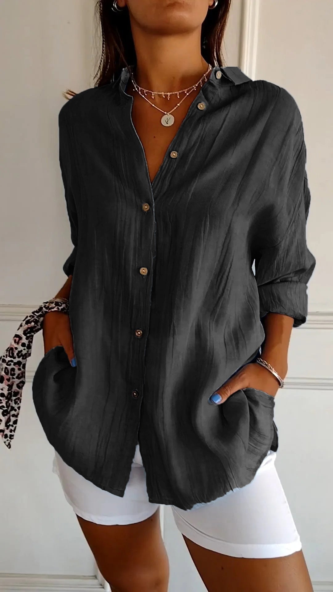 Blusa Elegante de Lino con Cuello en V para Mujer