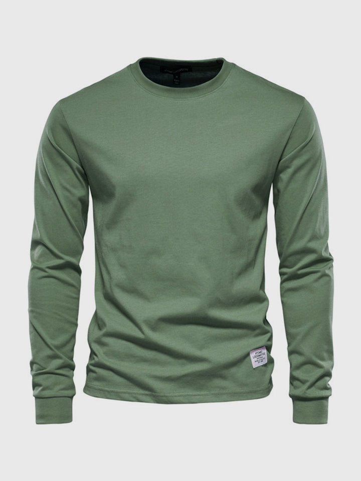 Camisa de algodón de manga larga para hombres con cuello redondo