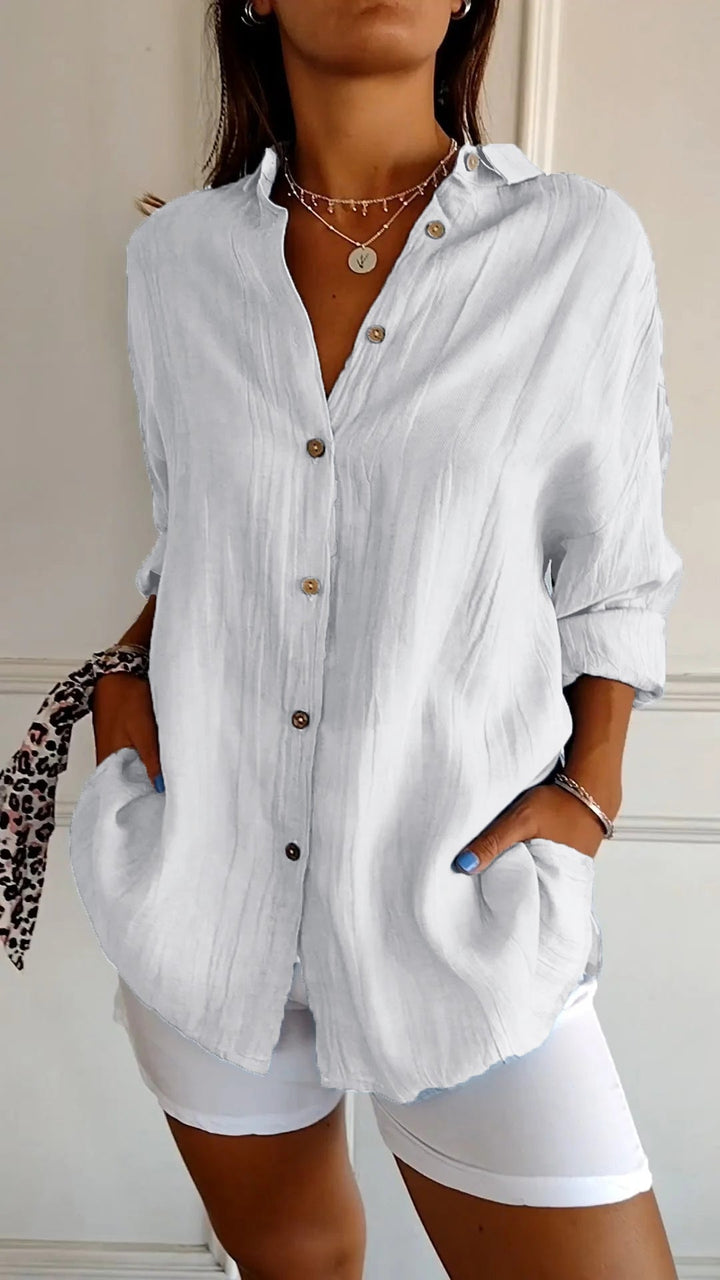 Blusa Elegante de Lino con Cuello en V para Mujer