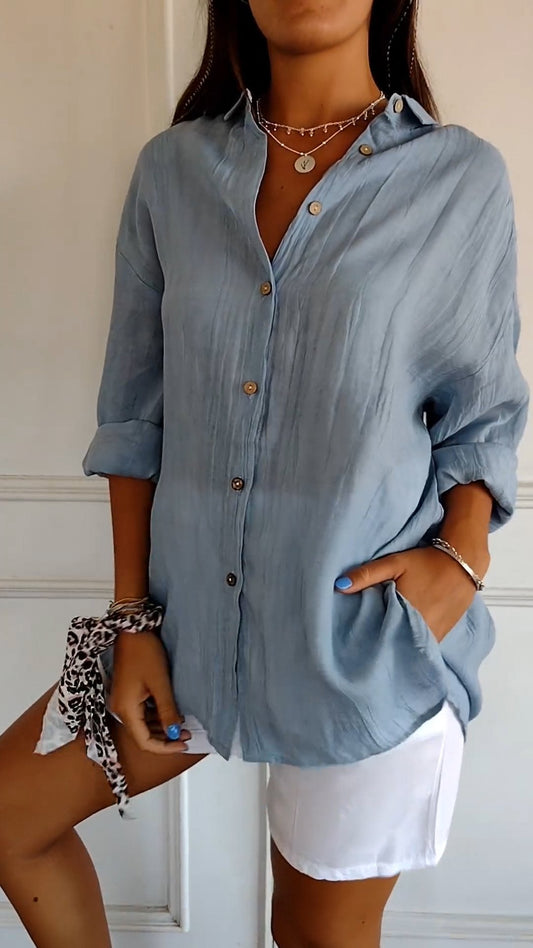 Blusa Elegante de Lino con Cuello en V para Mujer