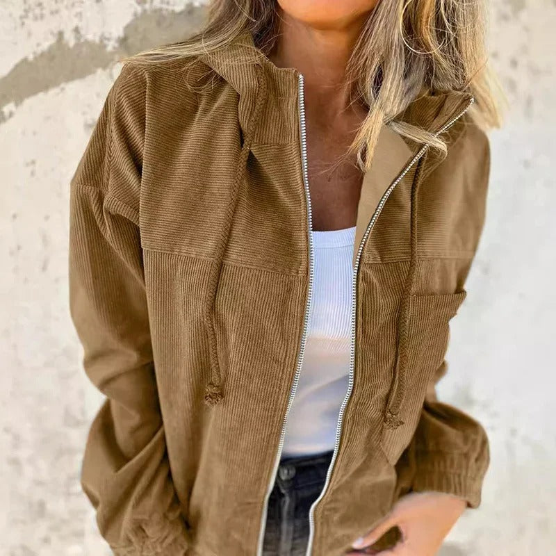 Chaqueta informal con capucha y cremallera para mujer