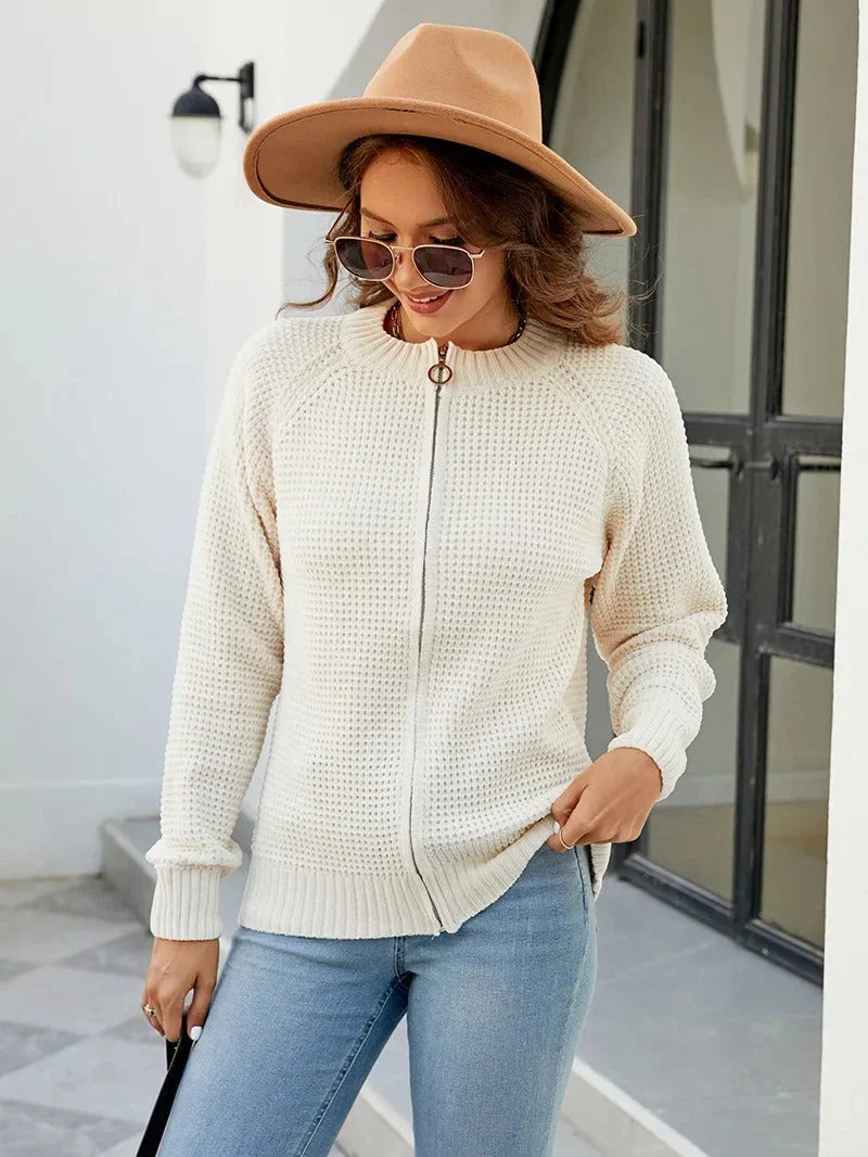 Cárdigan con cremallera para mujer, estilo informal y sólido