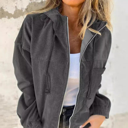 Chaqueta informal con capucha y cremallera para mujer
