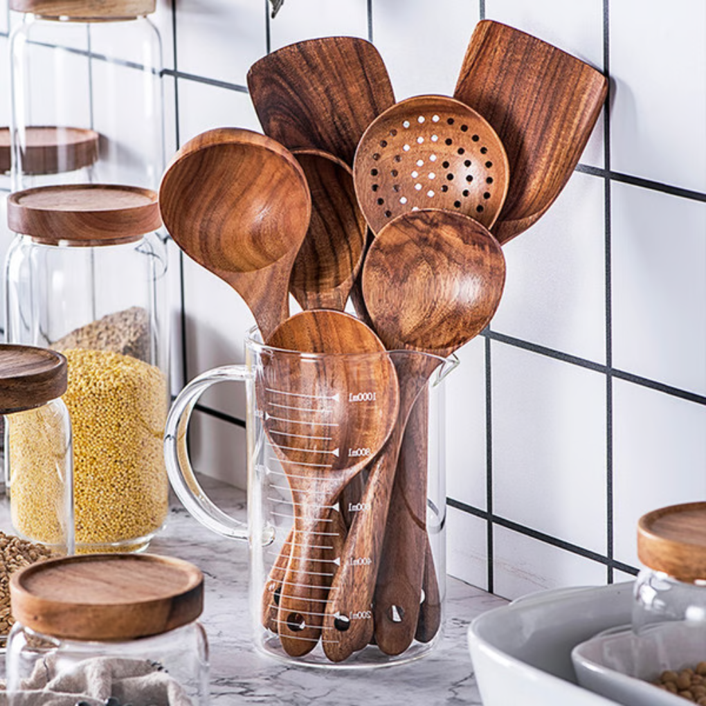 Utensilios de Cocina de Madera Teca Natural Premium