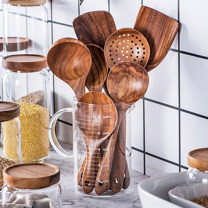 Utensilios de Cocina de Madera Teca Natural Premium