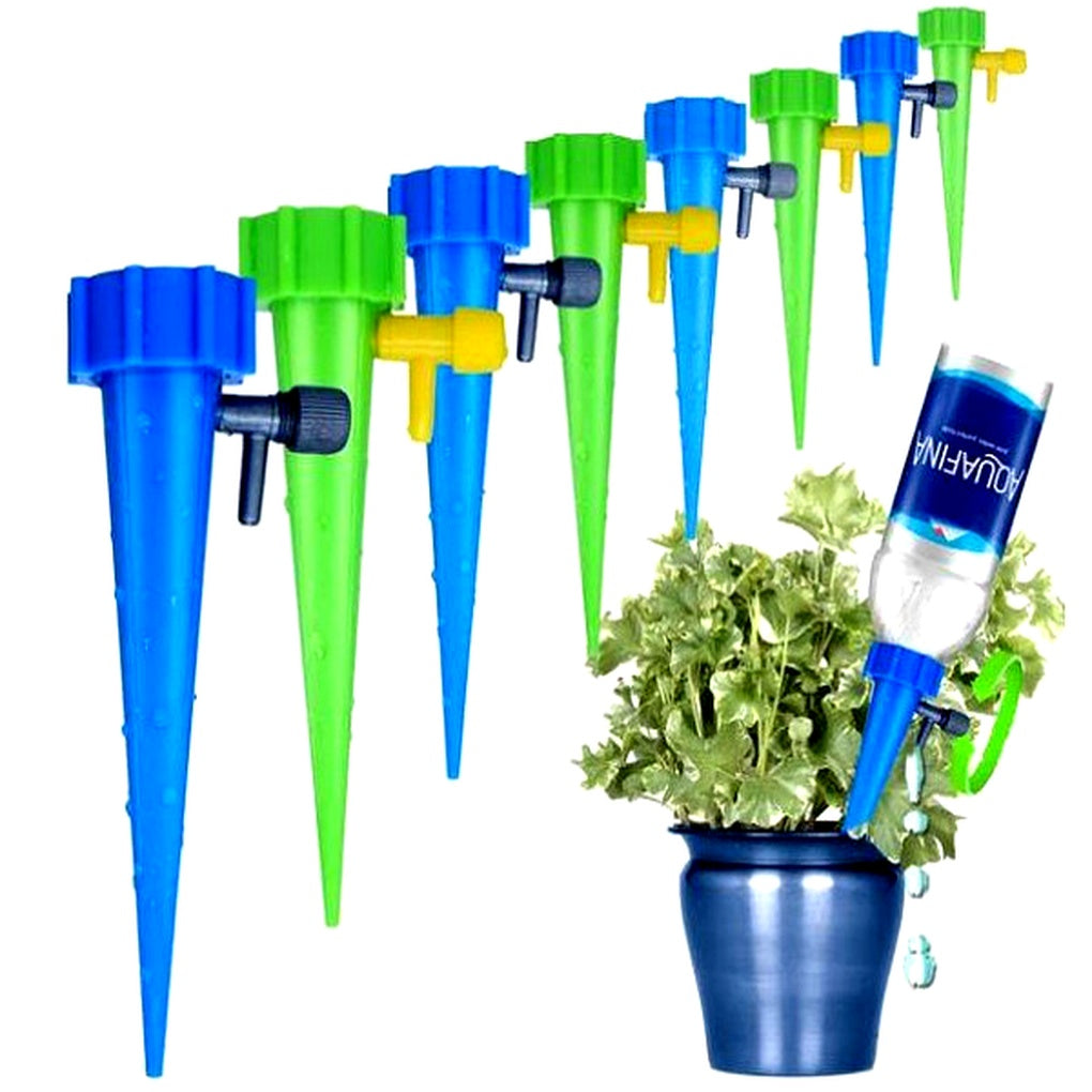 Picas de Riego Automático para Plantas (Pack de 12) – Ayuda de Jardín con Flujo Ajustable
