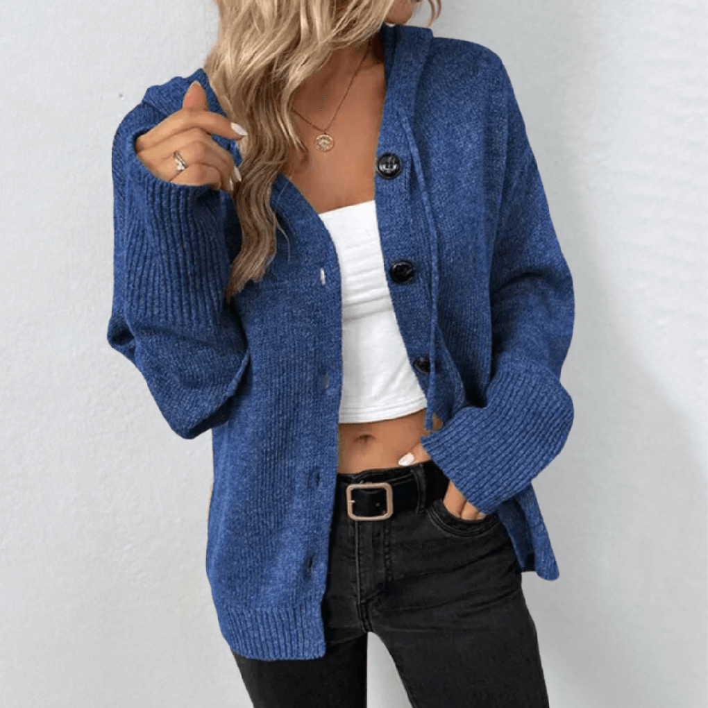 Cardigan de Tricot para Mujeres – Cálido con Botones y Detalle de Puffer