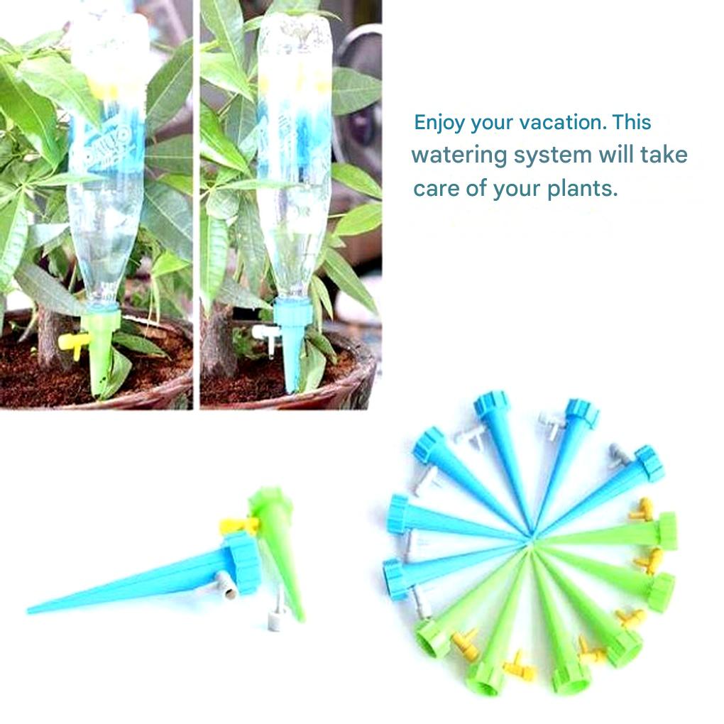 Picas de Riego Automático para Plantas (Pack de 12) – Ayuda de Jardín con Flujo Ajustable
