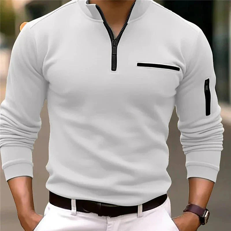 Jersey de primavera para hombre con cremallera y bolsillo en el pecho