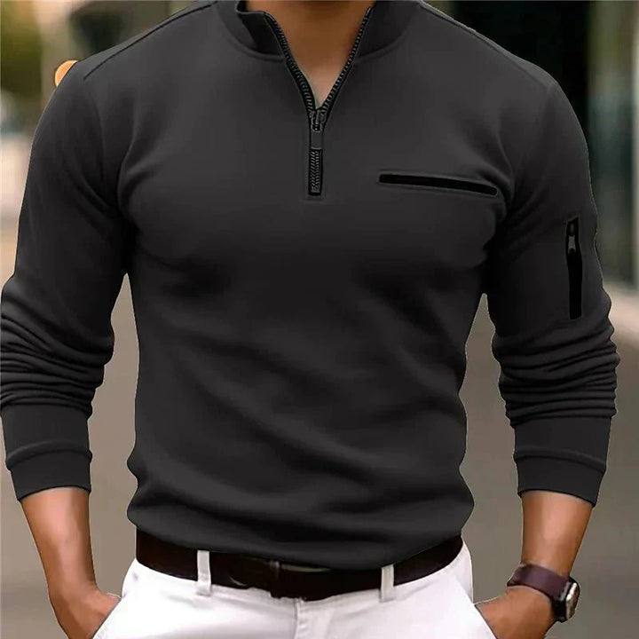 Jersey de primavera para hombre con cremallera y bolsillo en el pecho
