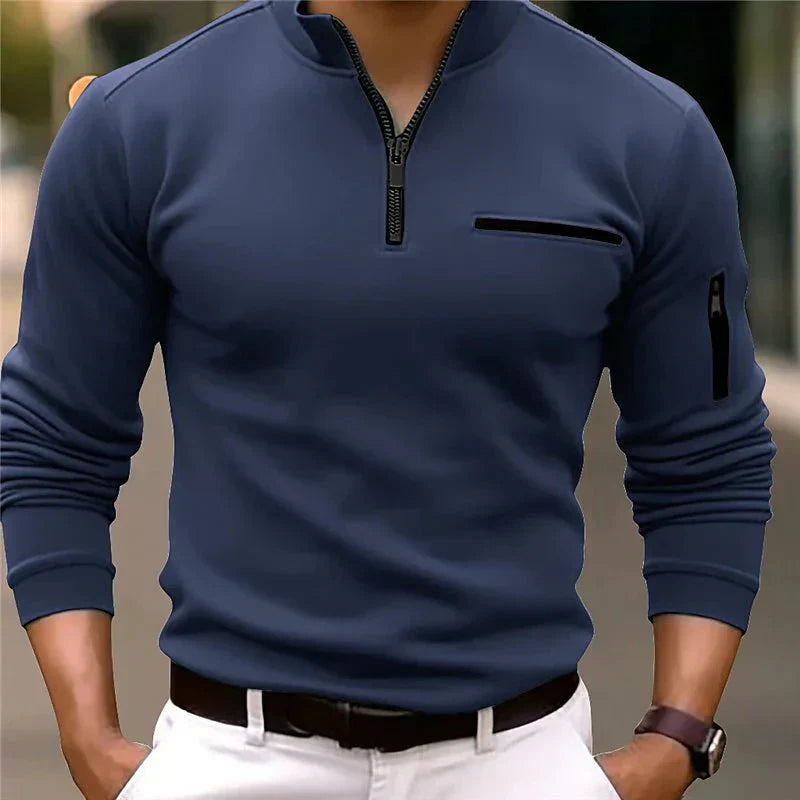 Jersey de primavera para hombre con cremallera y bolsillo en el pecho