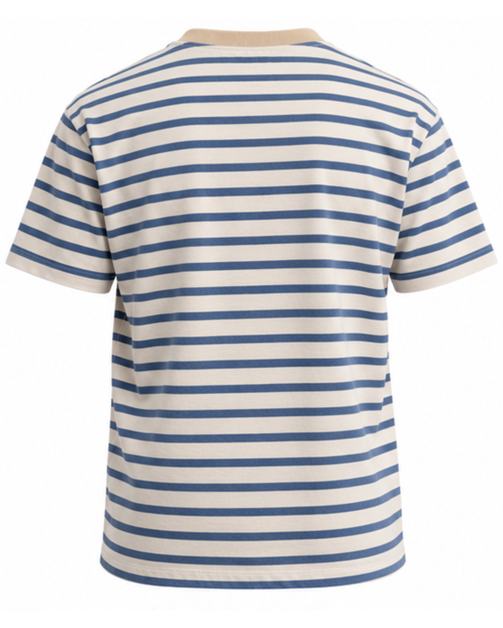 Camiseta de rayas de hombre crudo y azul con bolsillo arena, vista trasera