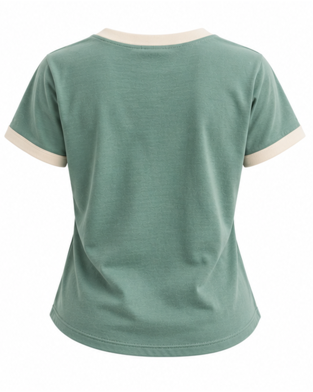Camiseta de mujer verde agua con ribetes marfil, vista trasera