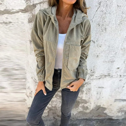 Chaqueta informal con capucha y cremallera para mujer