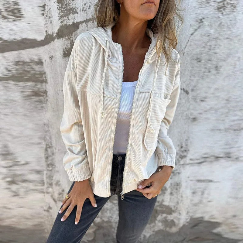 Chaqueta informal con capucha y cremallera para mujer