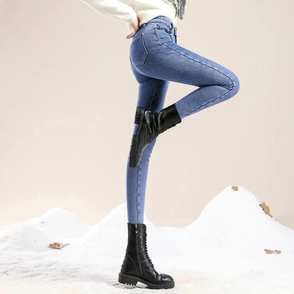 Vaqueros de invierno de cintura alta para mujer