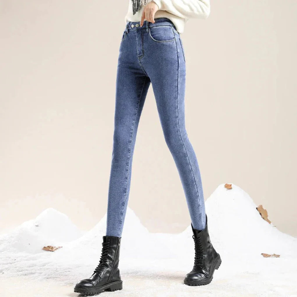 Vaqueros de invierno de cintura alta para mujer